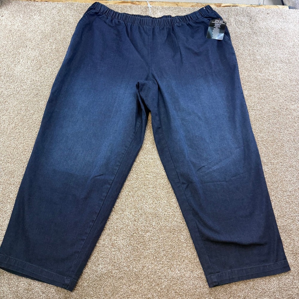 Woman Within Womens 28W Petite Elastic Waist Pull On Pants Dark Wash Blue Denim
